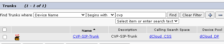 Find SIP Trunks on CUCM for CVP