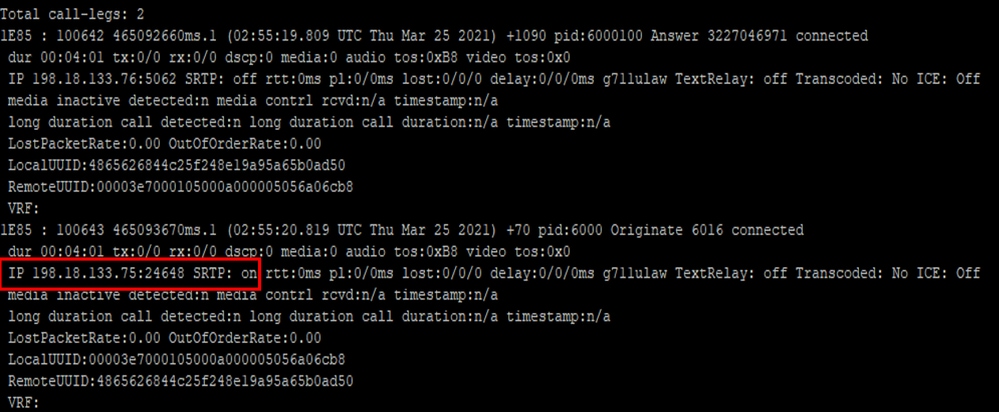 show call active voice brief Command Output on CUBE SSH Console