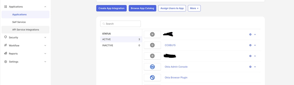 OKTA Webpage for Configuration