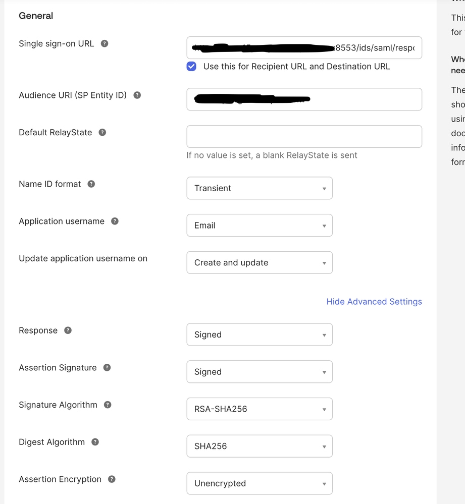 OKTA Webpage with IDS Side Configuration