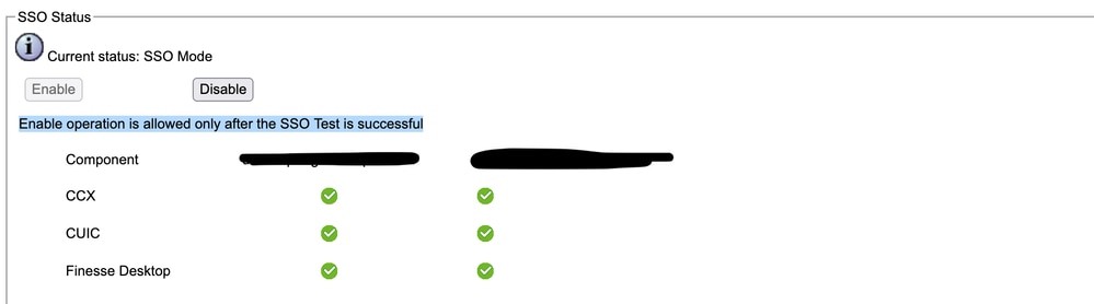 Enable SSO on Components on CCX after Successful registration