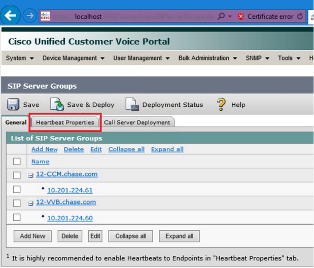 Cisco Unified Customer Voice Portal – Heartbeat Properties