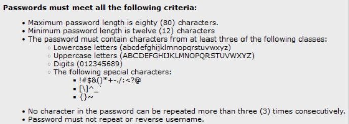 password requirements