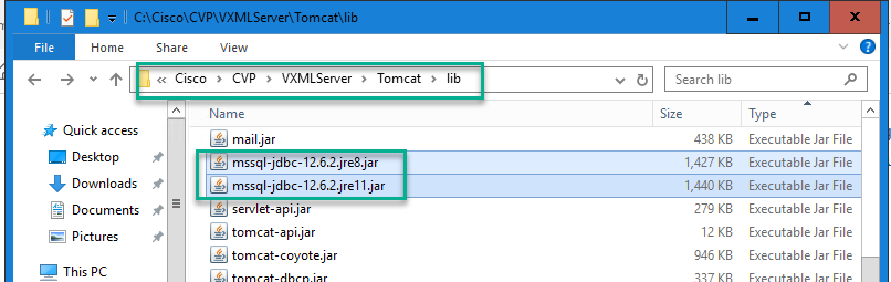 Windows File Explorer Showing Location of the Two jar Files Location Post Installation of the JDBC Driver