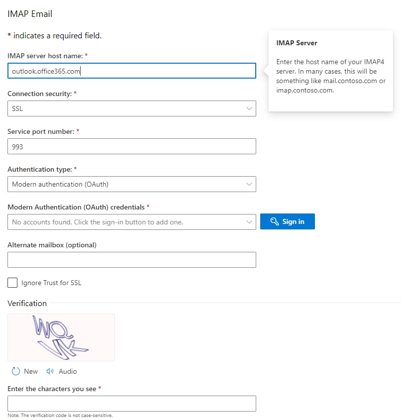 Configure O365 Email with Webex Contact Center - Enter and Verify the IMAP Email Details
