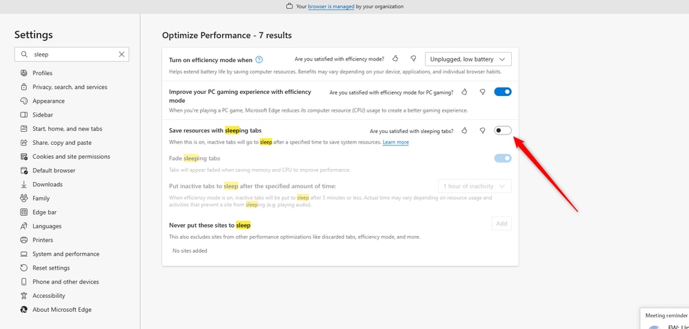 Microsoft Edge Browser Settings