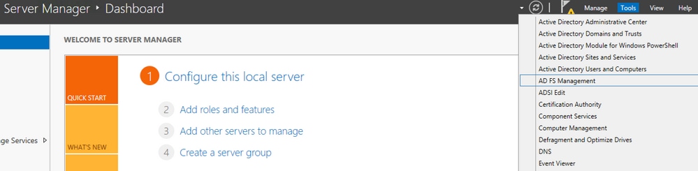 Access ADFS Management in Server Manager for ADFS Configuration