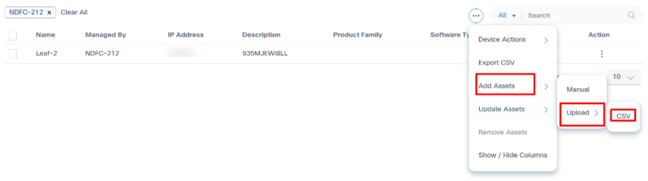 Add Assets Upload CSV Action