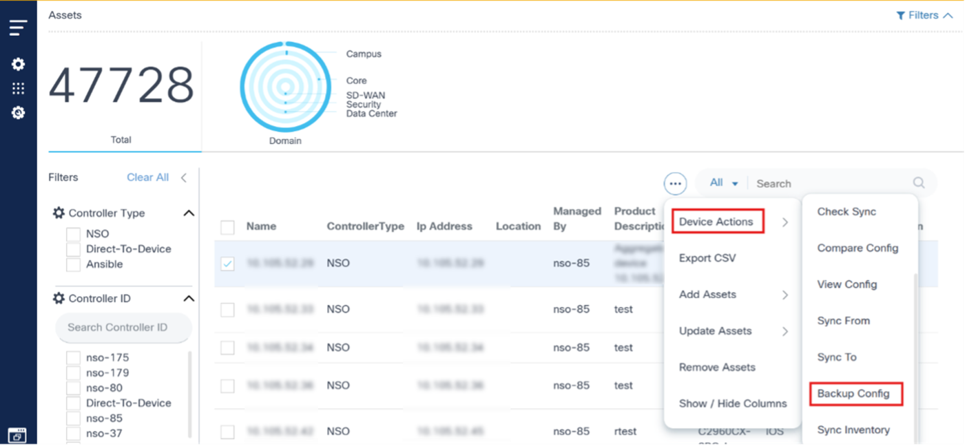 Assets Backup Config Action