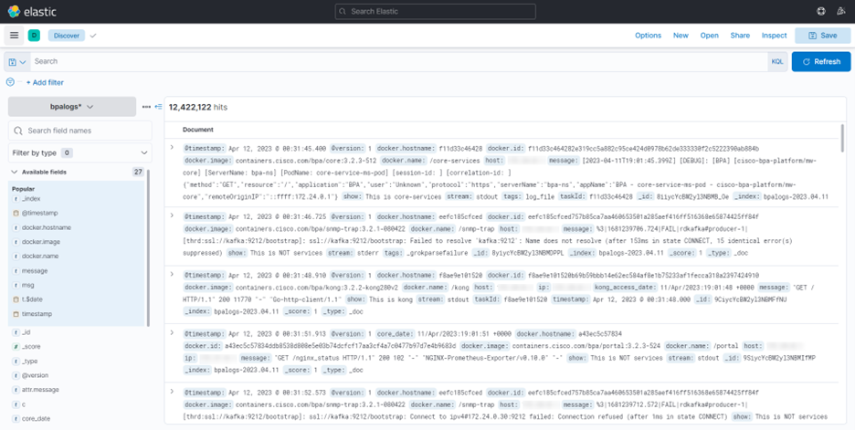 BPA logs in Discover Page of Kibana Dashboard