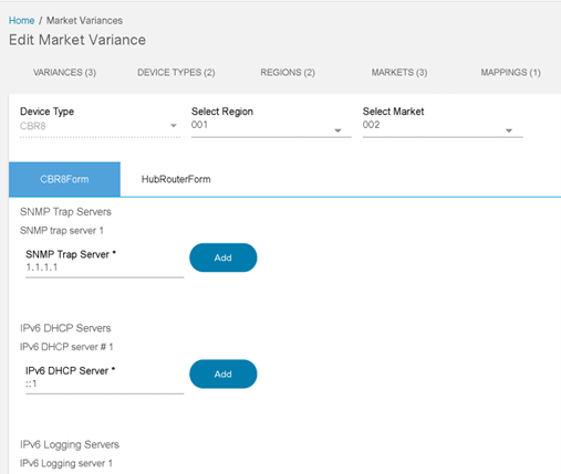 Edit Market Variance Screen