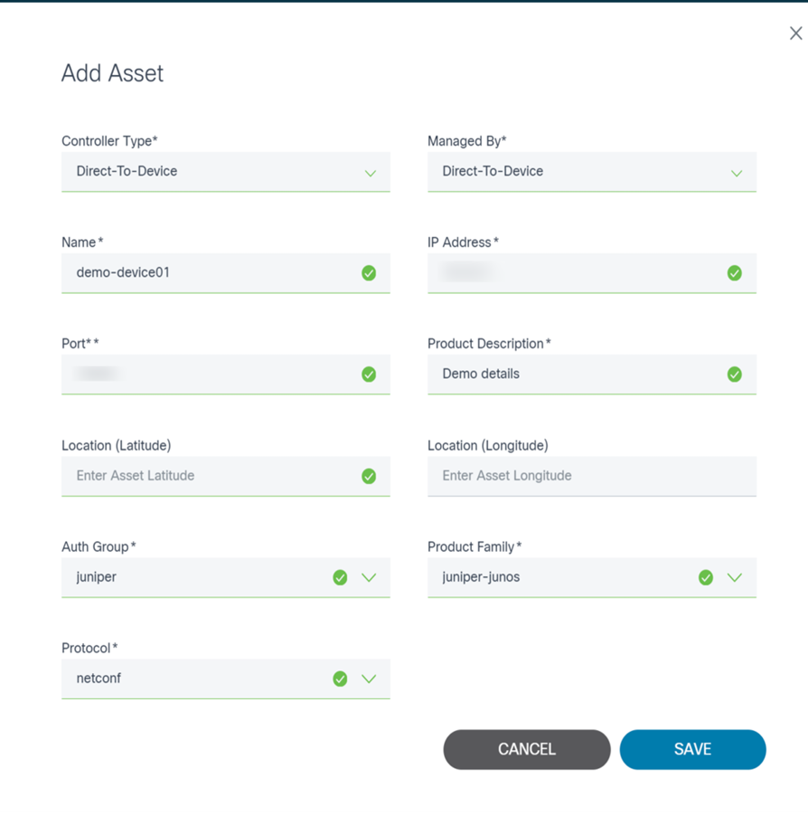 Adding an Asset: Juniper Device Example