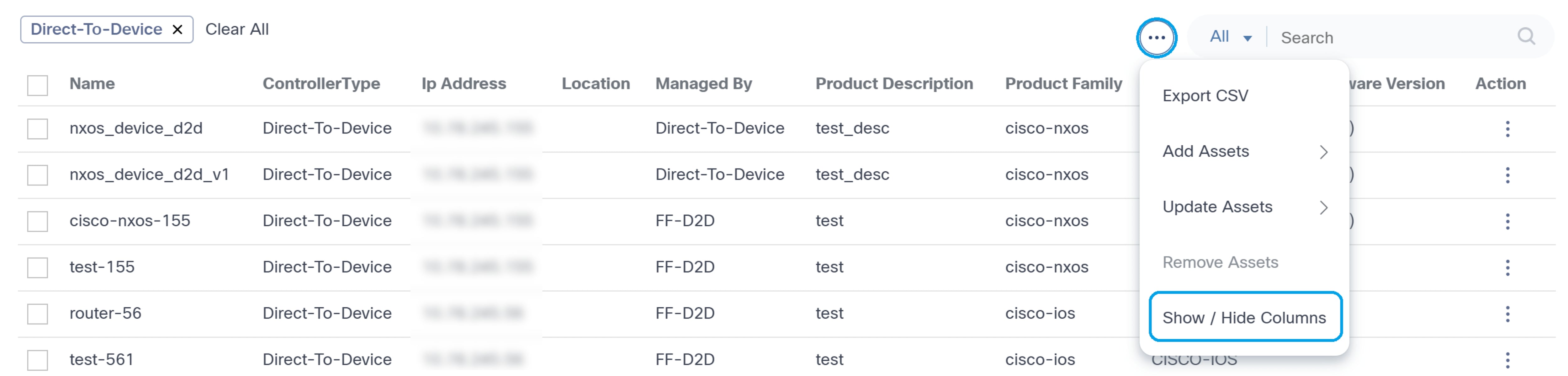 Show/Hide Columns