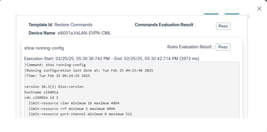 Output for Execute Postchecks