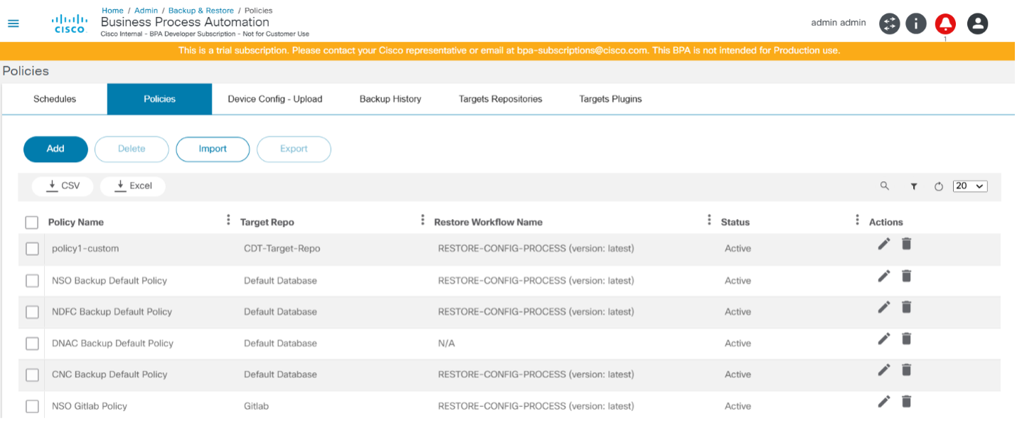 Policies Tab