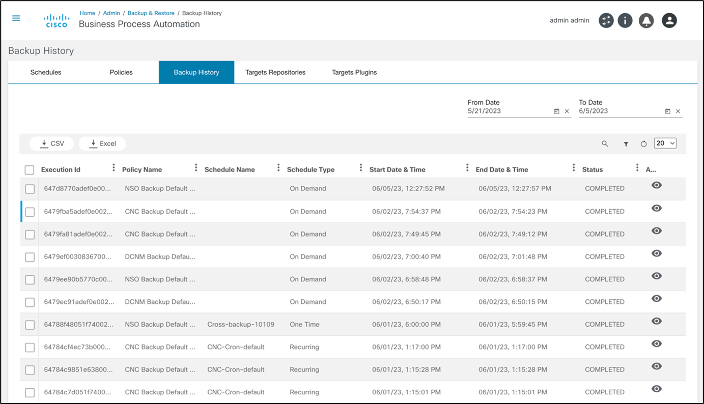Backup History Tab