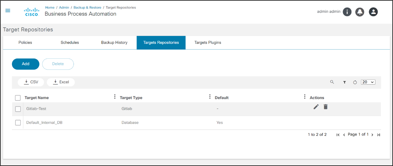 Target Repositories Tab
