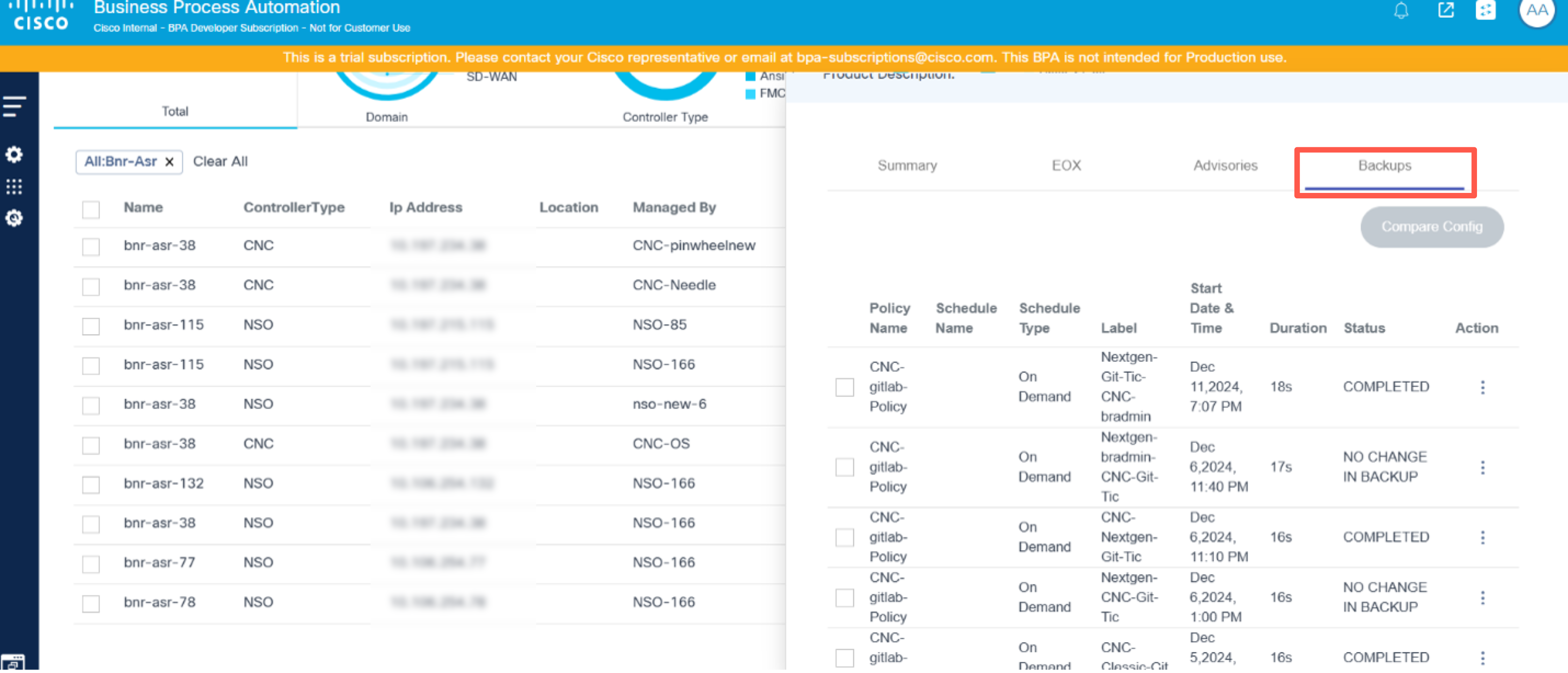 Backups Tab