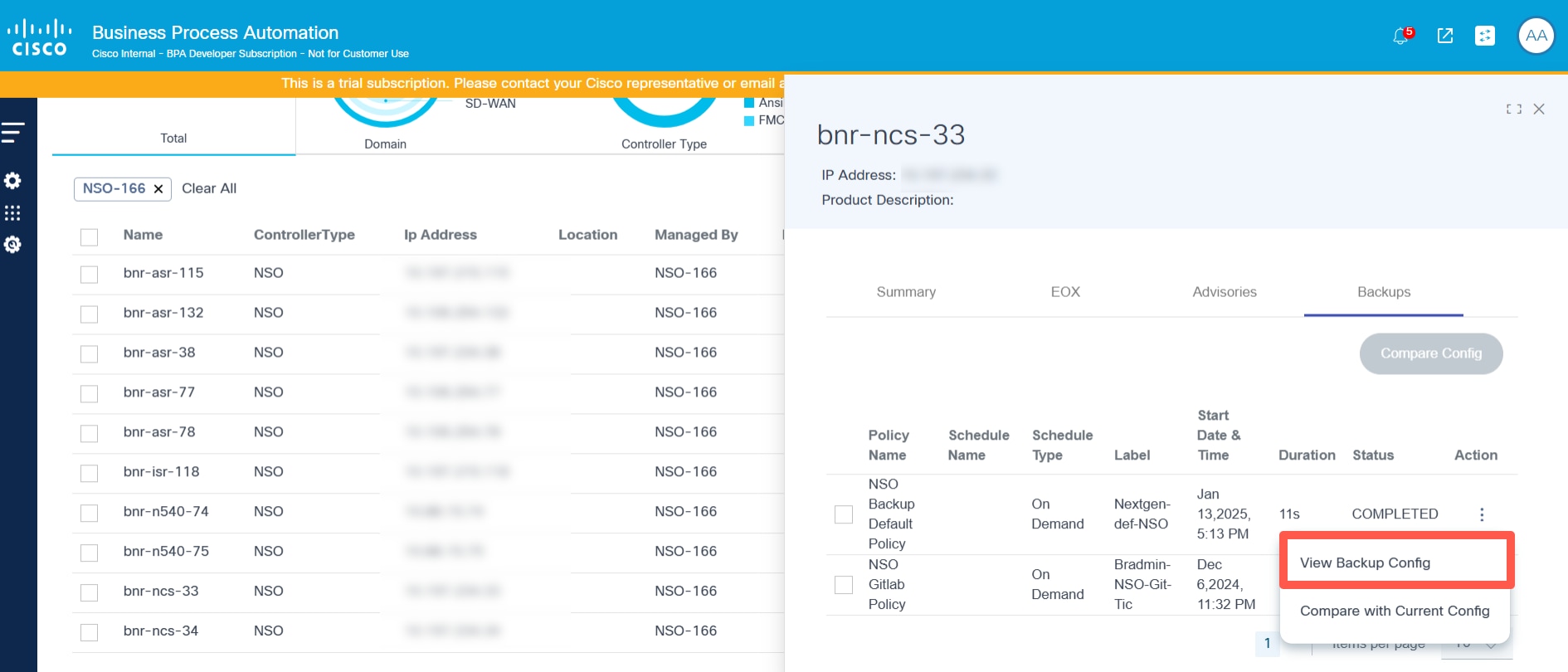 View Backup Config Option