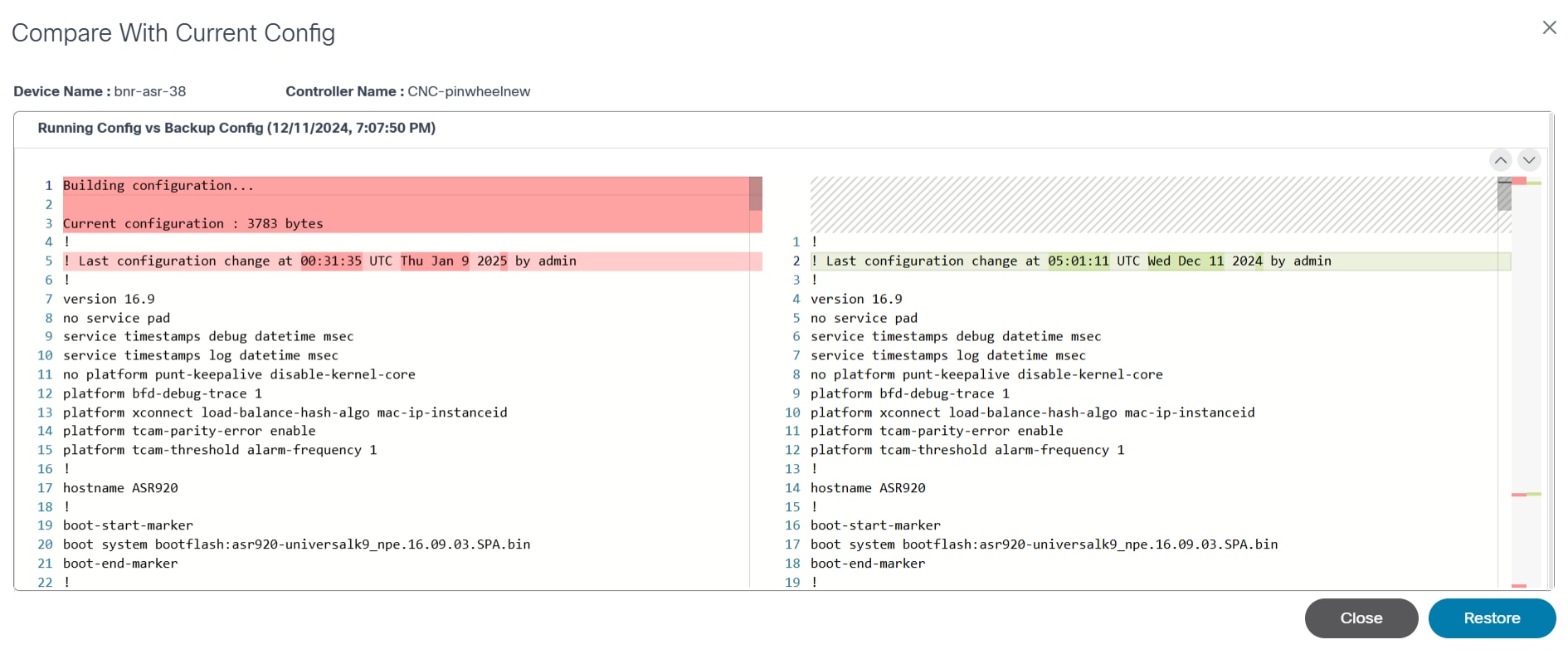Compare With Current Config