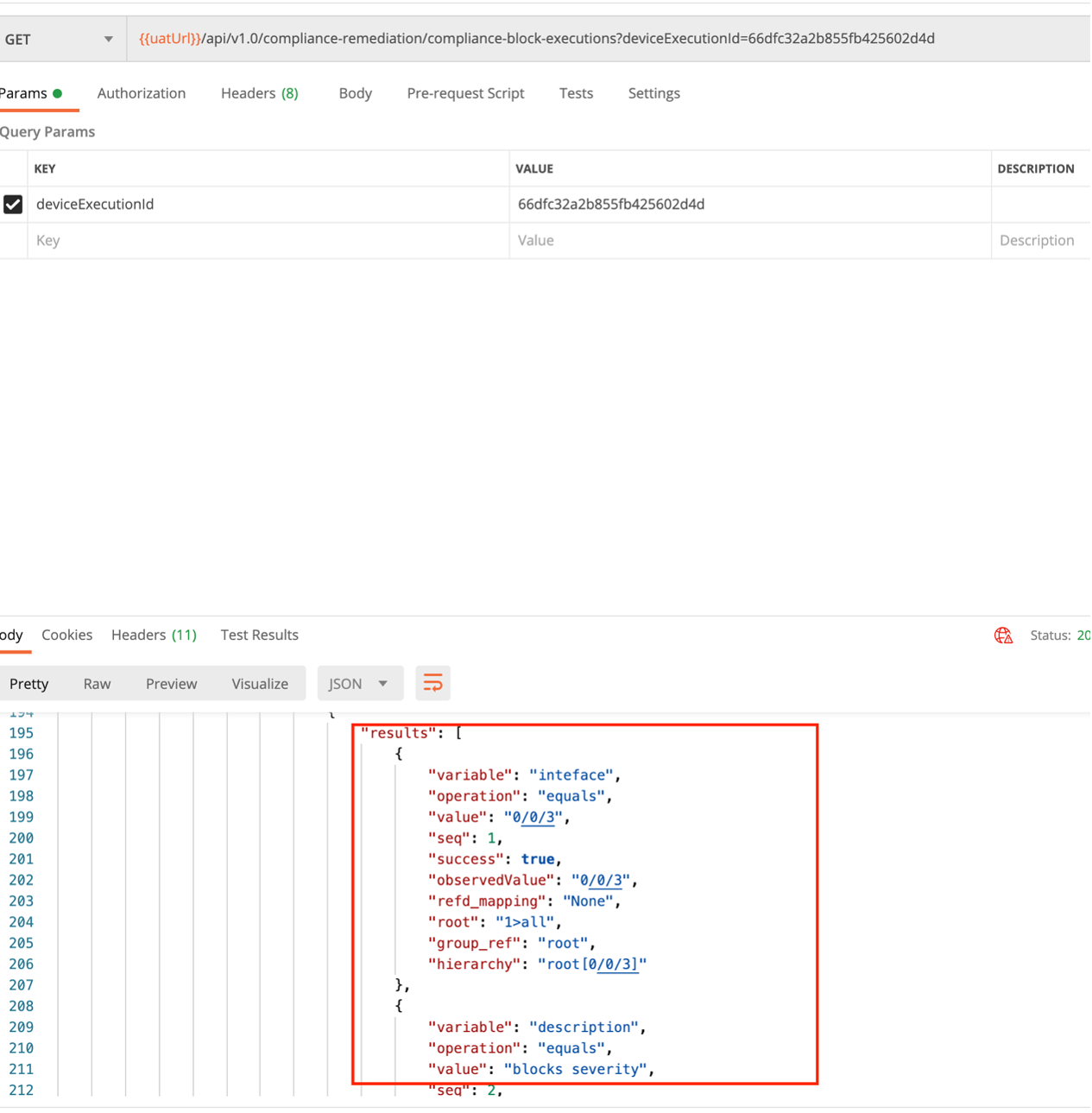 Results from Compliance Block Execution