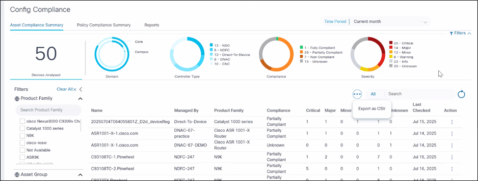 Asset Compliance Summary: Export as CSV