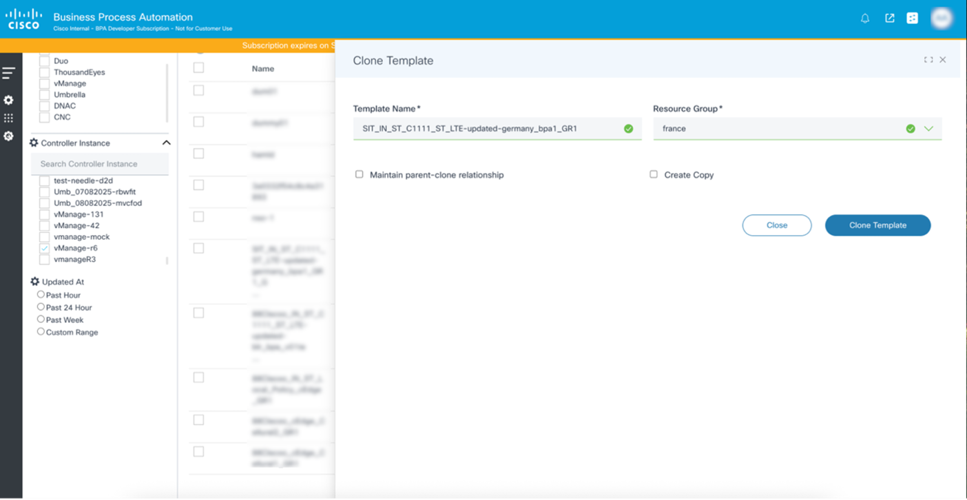Clone Template-vManage