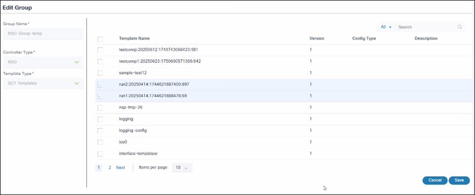 Edit Group – Template Selection