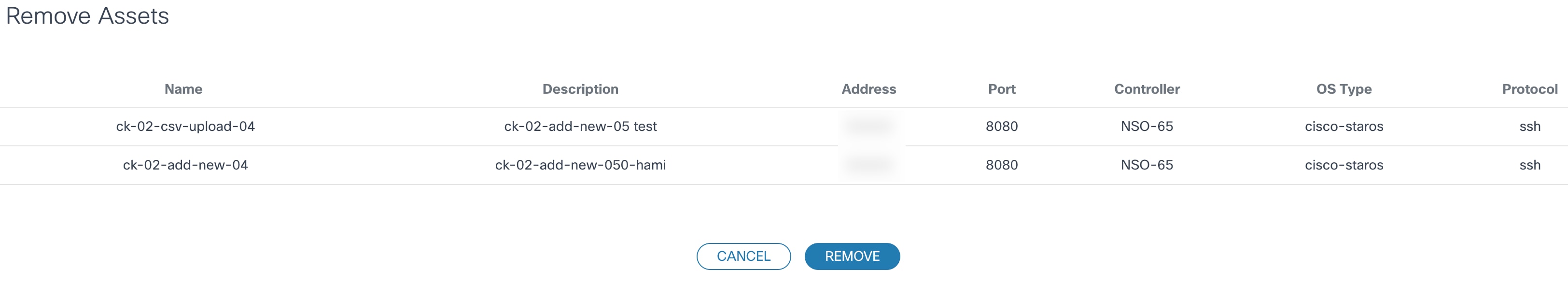 Remove Assets Screen
