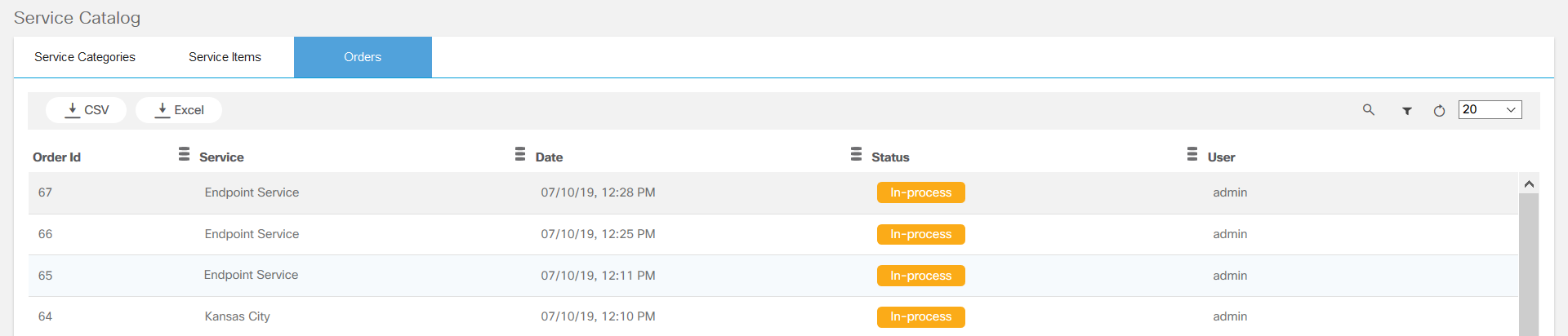 Service Catalog: Orders