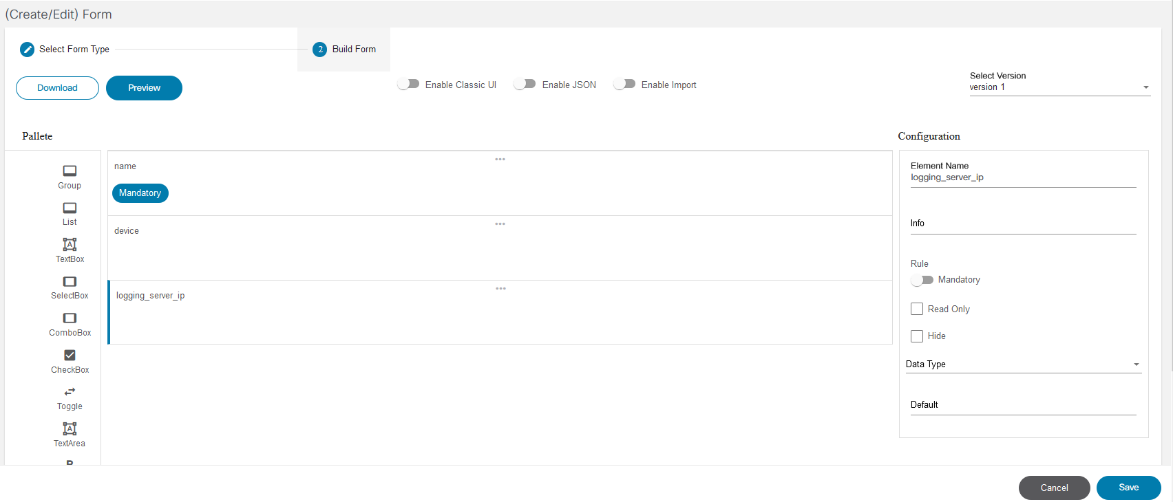 Create/Edit Form Screen