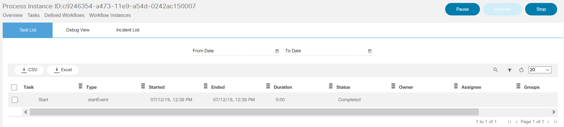 Task List, Debug View, and Incident List Tabs
