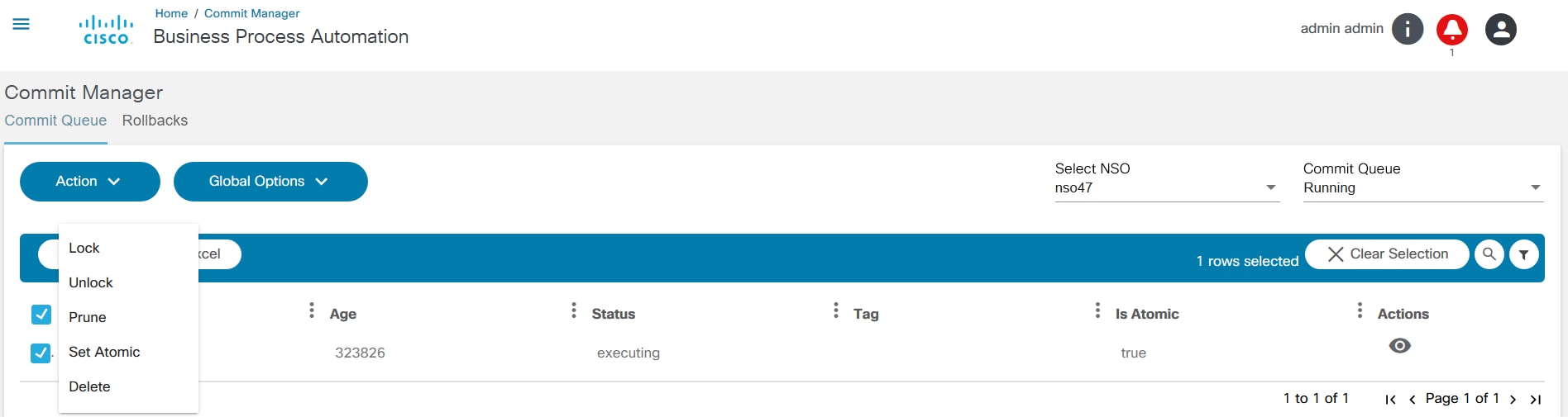 Action Drop-Down List