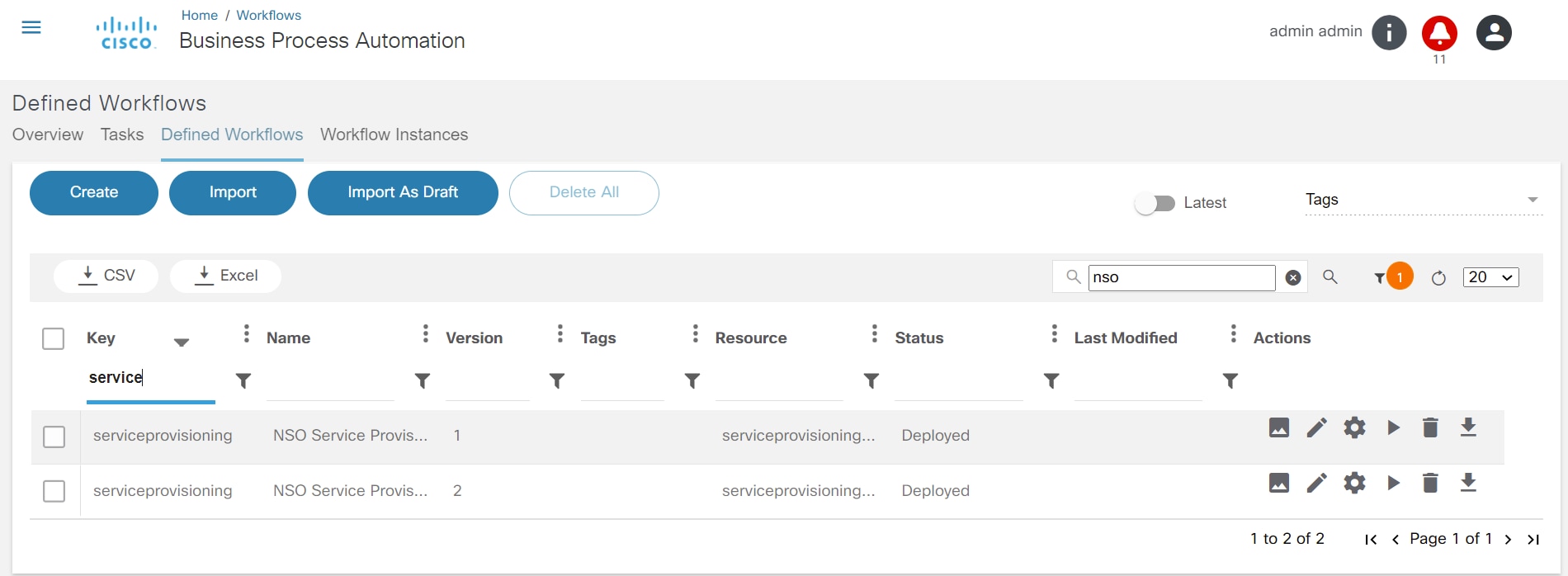 Defined Workflows Page