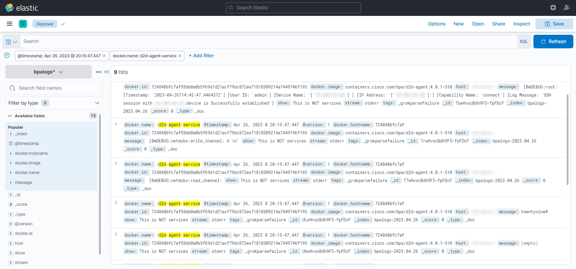 Filters can be applied to see all Device internal logs on a specific timeframe