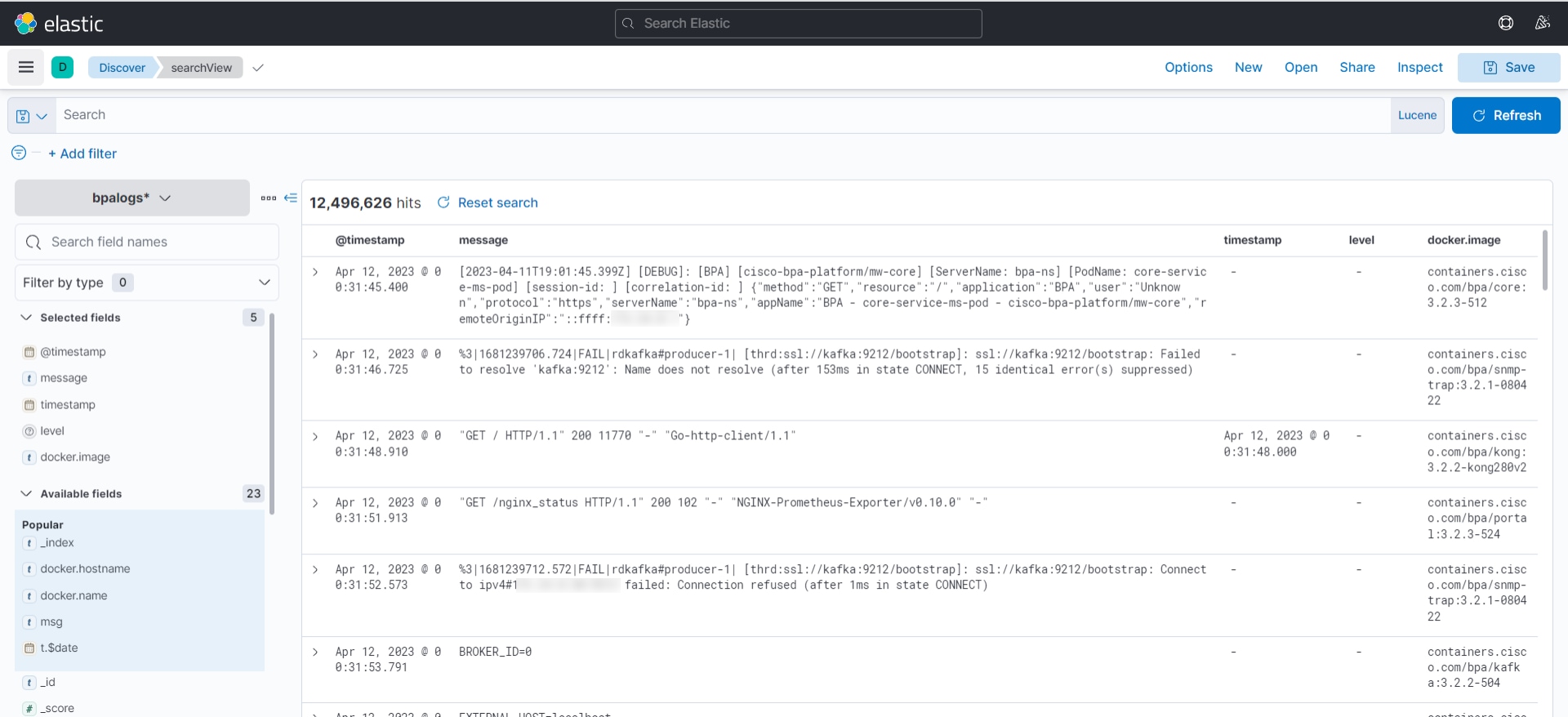Search view which can also be used to search BPA logs