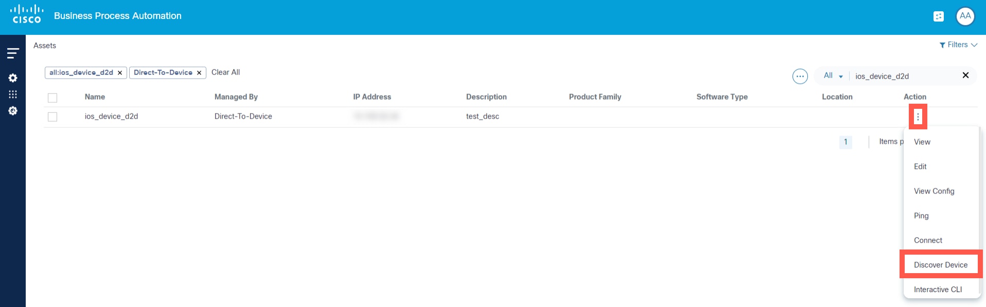 Assets Discover Device Action