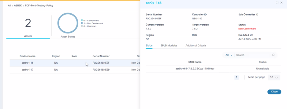 Row Display of View Results with SMU Status