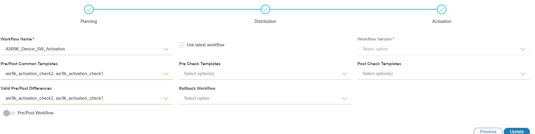 Activation Section – Single Step Upgrade