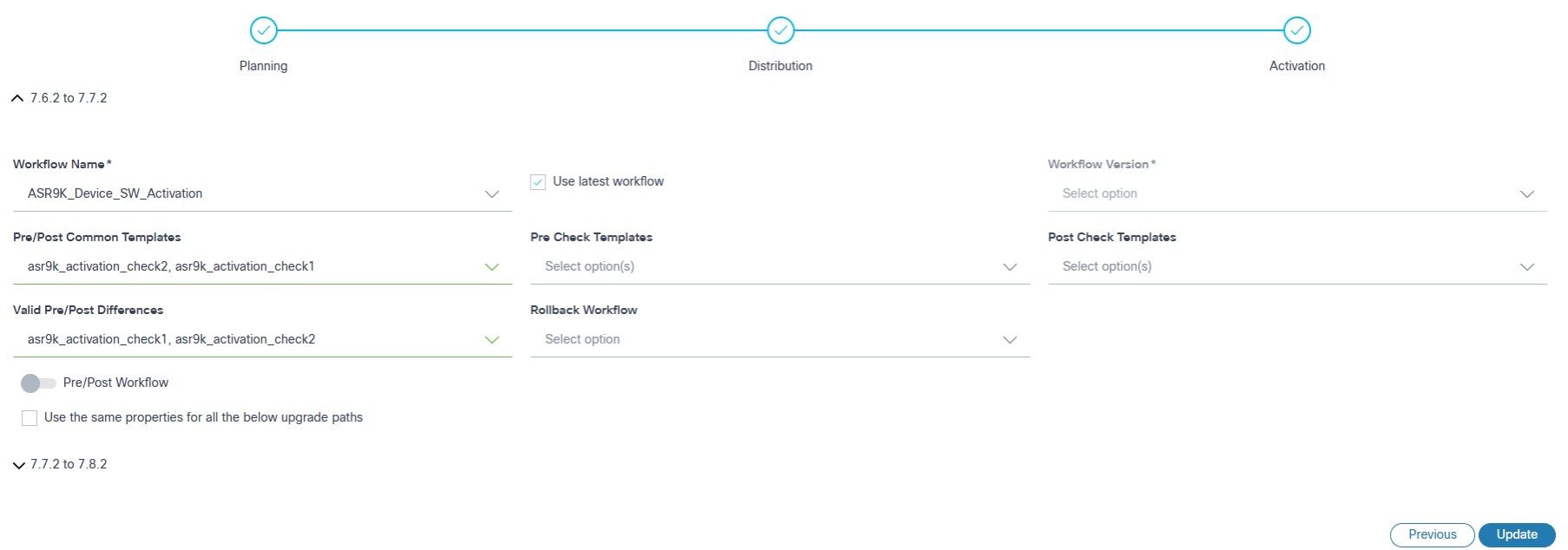 Activation Section – Multi Step Upgrade