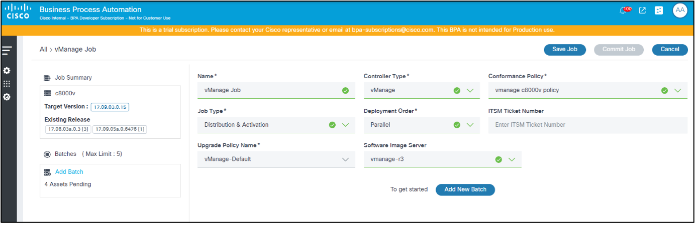 Create Upgrade Job with Details Filled (conformance policy has one model)
