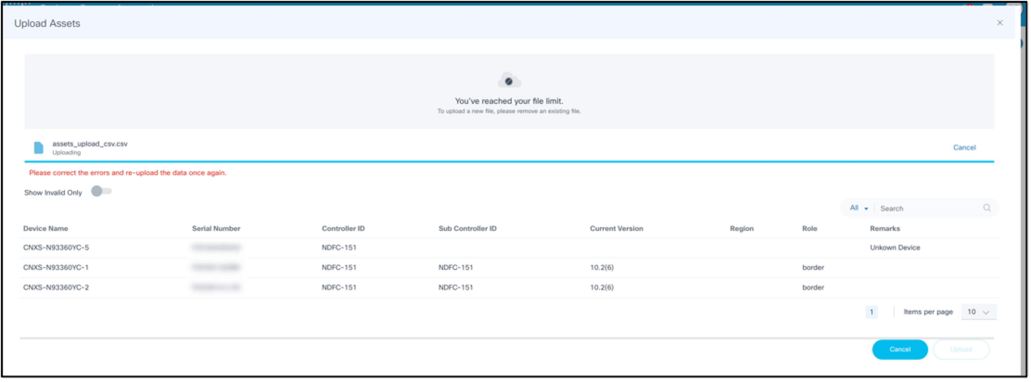 Sample Assets Uploaded Via CSV File
