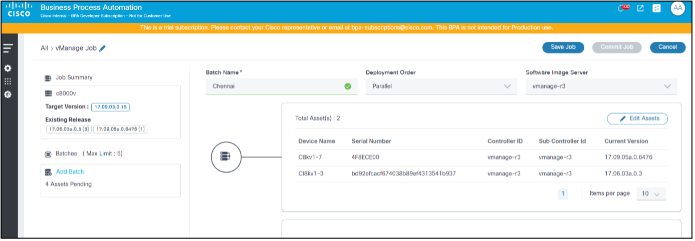 Add Batch – Selected Assets