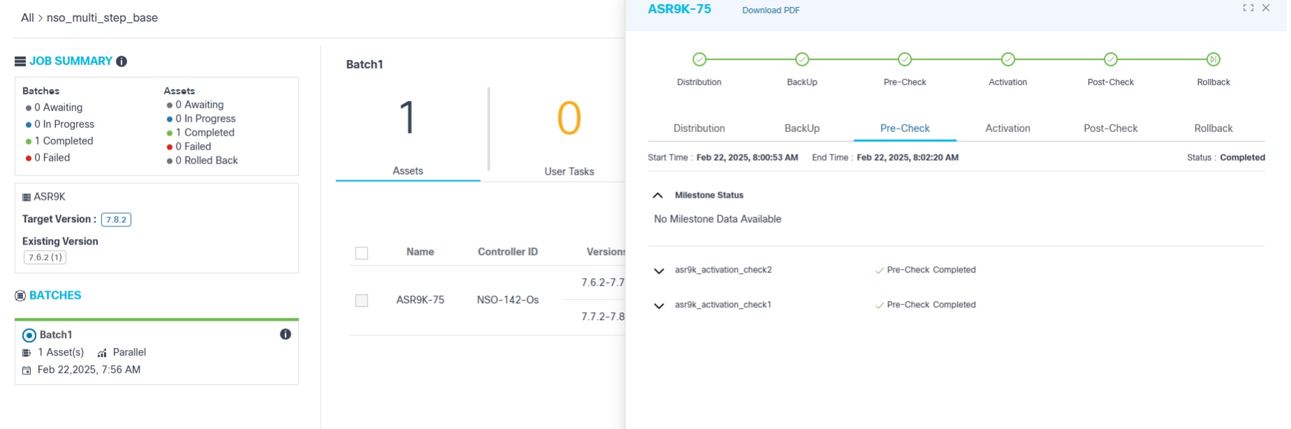 Pre- and Post-Check Milestone View