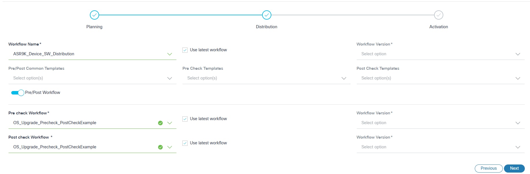 Image Distribution Section – Single Step Upgrade with pre/post workflow toggle on