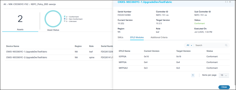 Row Display of View Results with EPD Module Status