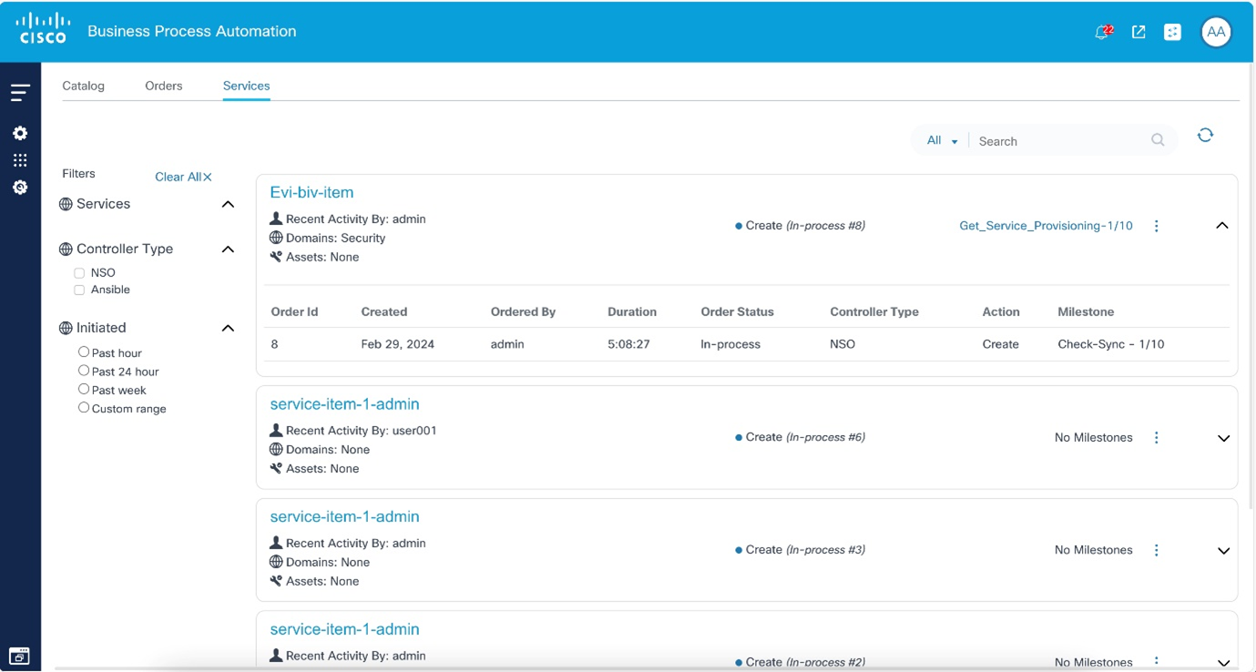 Actions in Services Page