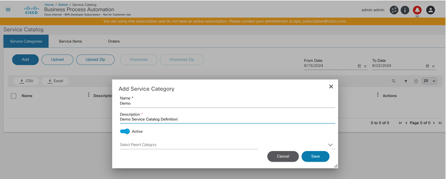 Add Service Category