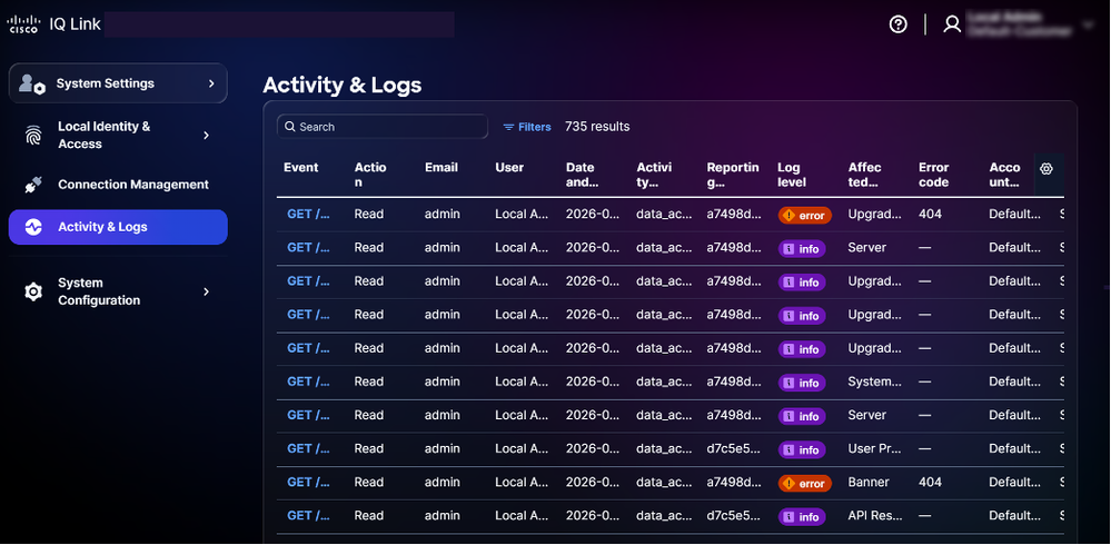 Activity and Logs