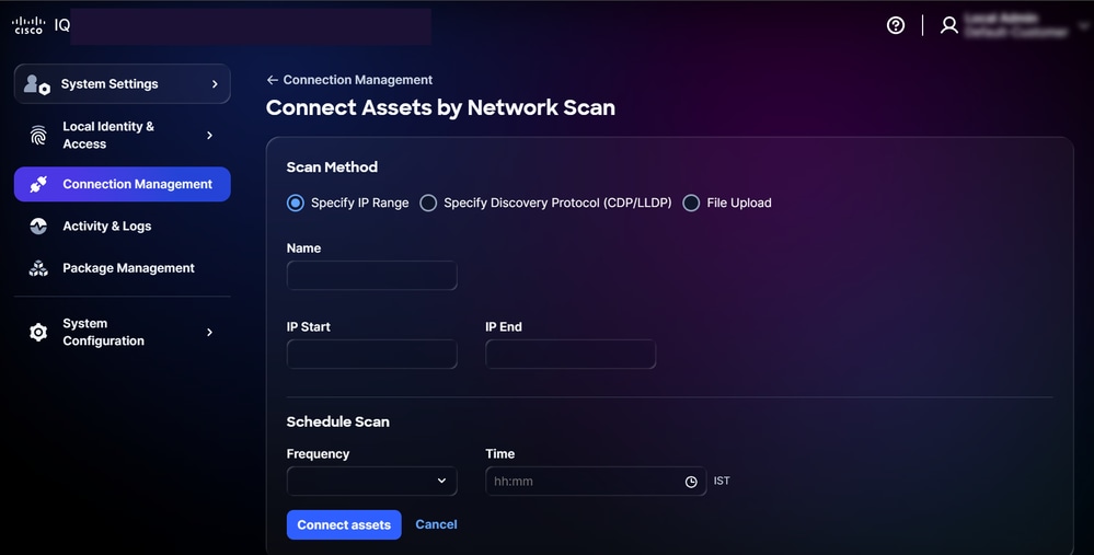 Connect Assets by Network Scan Using IP Range